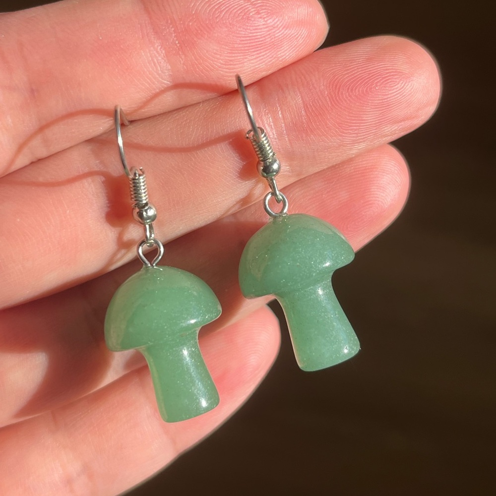 Stainless steel green aventurine mushroom‎ earrings
